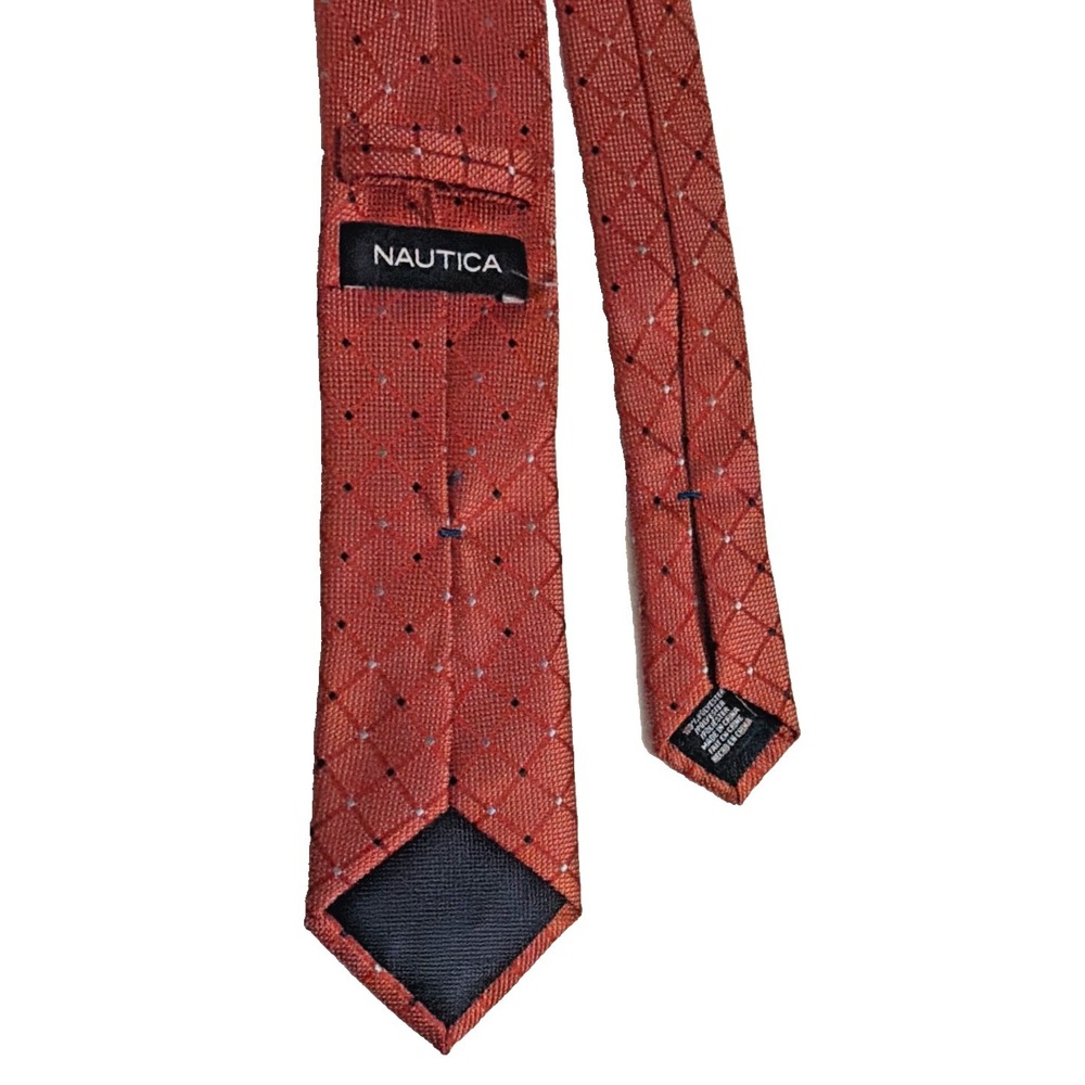 Nautica Men's Red/Blue/Silver Geometric Silk Woven Logo Necktie Tie